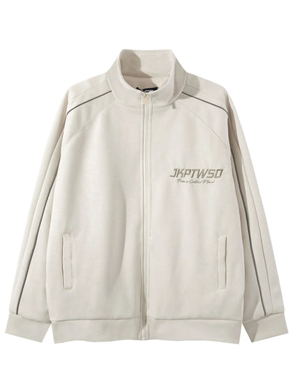 Men's Letter Graphic Track Jacket with Contrast Trim