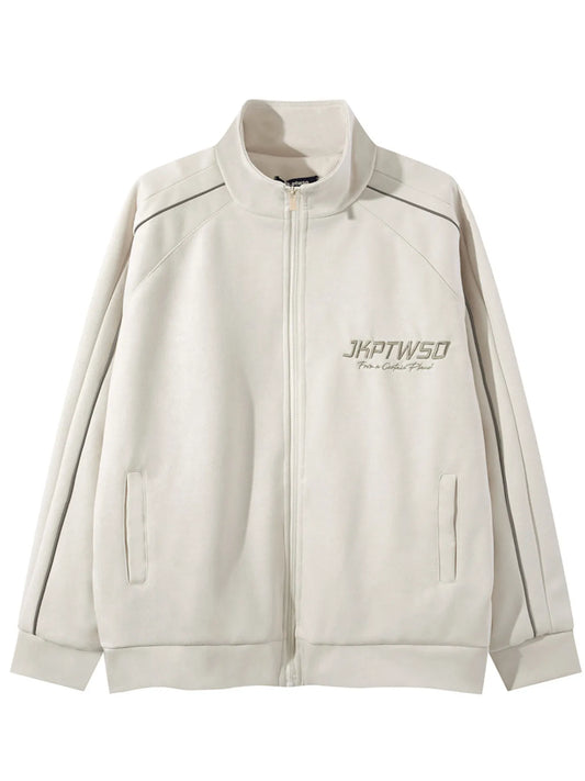 Men's Letter Graphic Track Jacket with Contrast Trim